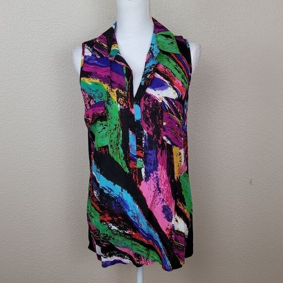 Chelsea & Theodore Paint Splash Print Sleeveless Blouse Size Medium (2569) - Picture 1 of 5